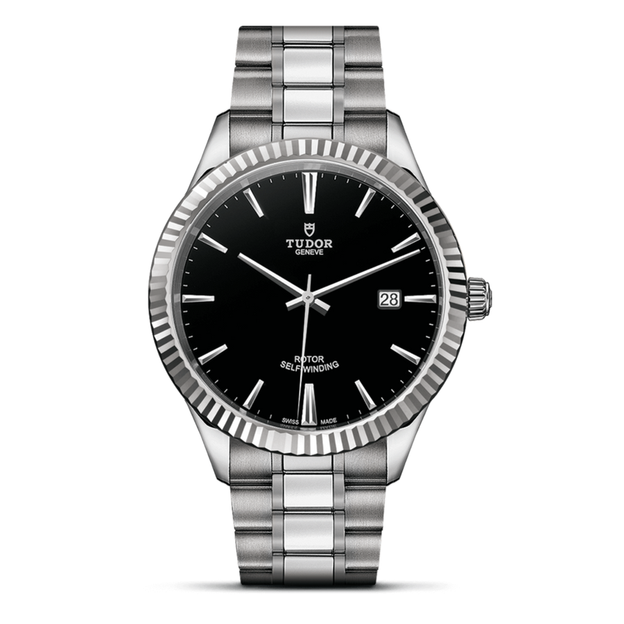 Tudor Style Automatic Black Dial Silver Steel Strap Watch for Men - M12710-0003
