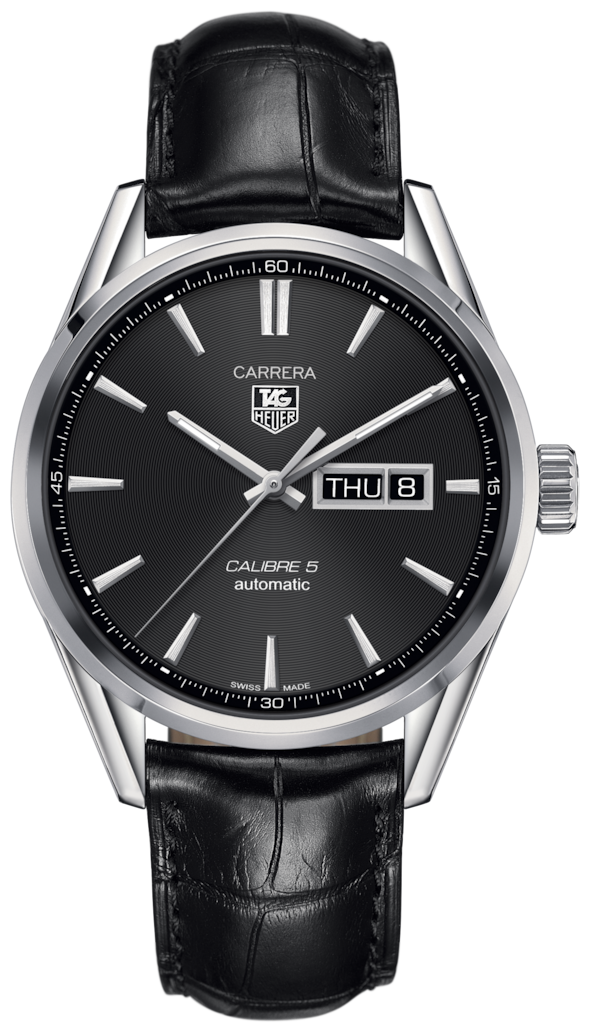 Tag Heuer Carrera Automatic Black Dial Black Leather Strap Watch for Men - WAR201A.FC6266