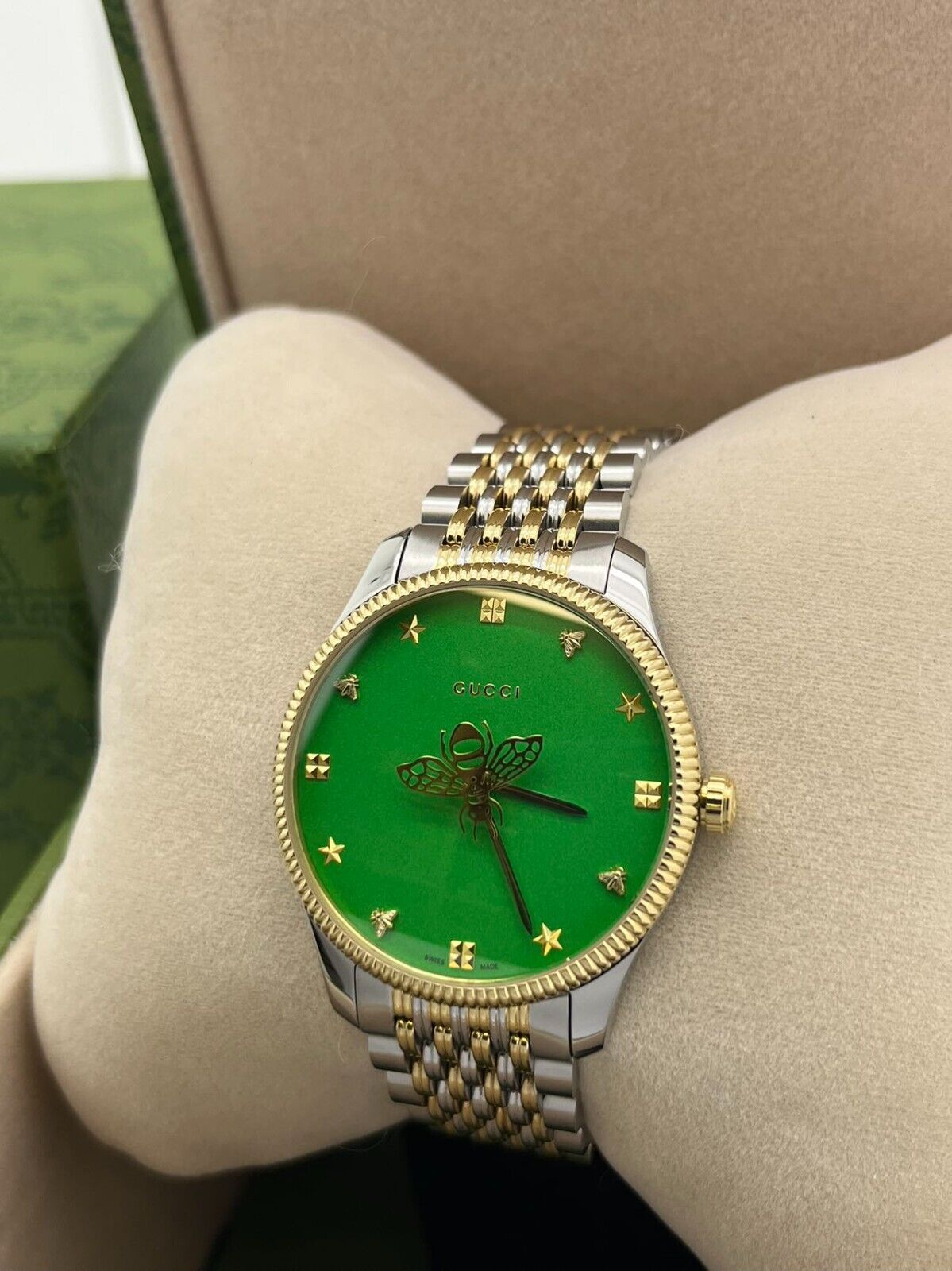 Gucci G Timeless Quartz Green Dial Two Tone Steel Strap Watch For Men - YA1264182