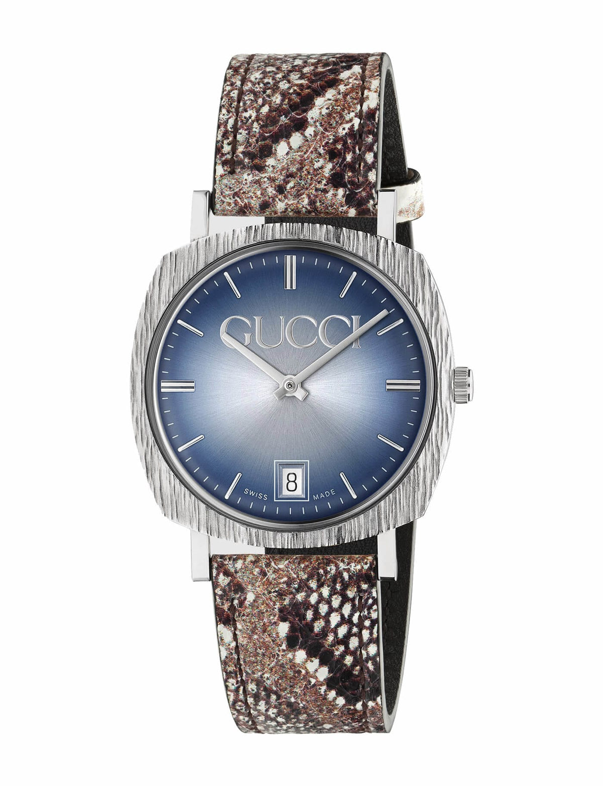 Gucci Grip Vintage Blue Dial Snakeskin Brown Leather Strap Watch for Women - YA152401