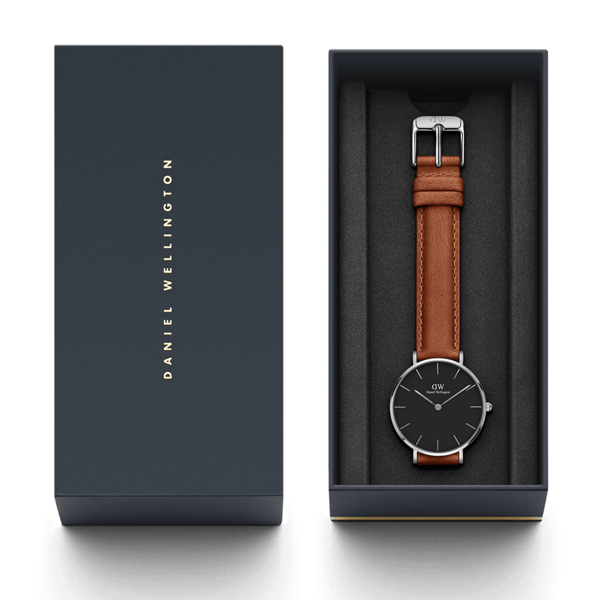 Daniel Wellington Petite Sterling Black Dial Brown Leather Strap Watch For Women - DW00100178