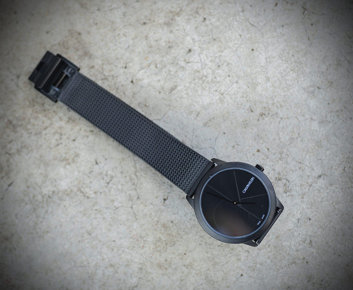 Calvin Klein Minimal Black Dial Black Mesh Bracelet Watch for Women - K3M524B1