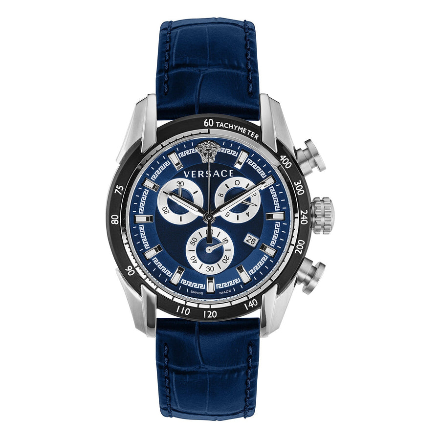 Versace V-Ray Chronograph Quartz Blue Dial Blue Leather Strap Watch for Men - VE2I00721