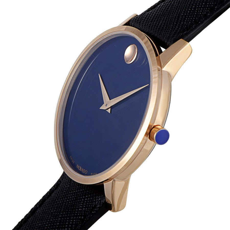 Movado Museum Sport Blue Dial Black Leather Strap Watch for Men - 0607266