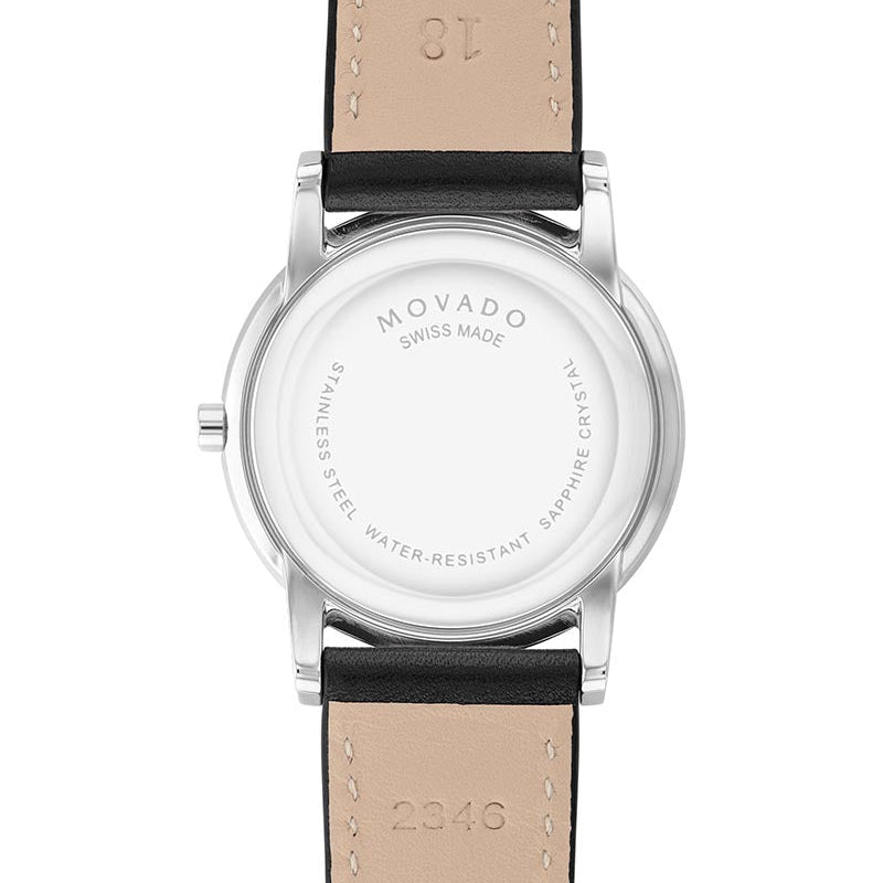 Movado Museum Blue Dial Black Leather Strap Watch For Men - 607013