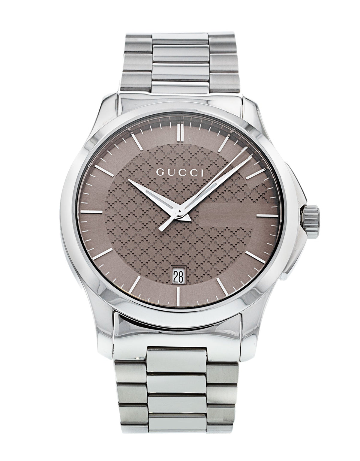 Gucci G Timeless Brown Dial Silver Steel Strap Watch For Men - YA126445