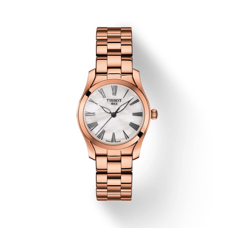 Tissot T Wave Mother of Pearl Dial Rose Gold Steel Strap Watch For Women - T112.210.33.113.00