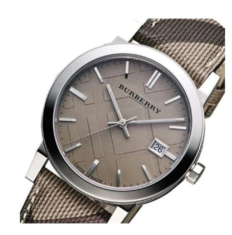 Burberry The City Grey Dial Checked Grey Leather Strap Watch for Women - BU9118
