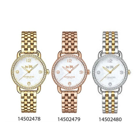 Coach Delancey Mother of Pearl Dial Gold Steel Strap Watch for Women - 14502478