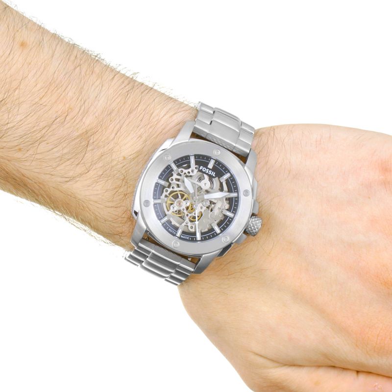 Fossil Modern Machine Automatic Silver Dial Silver Steel Strap Watch for Men - ME3081