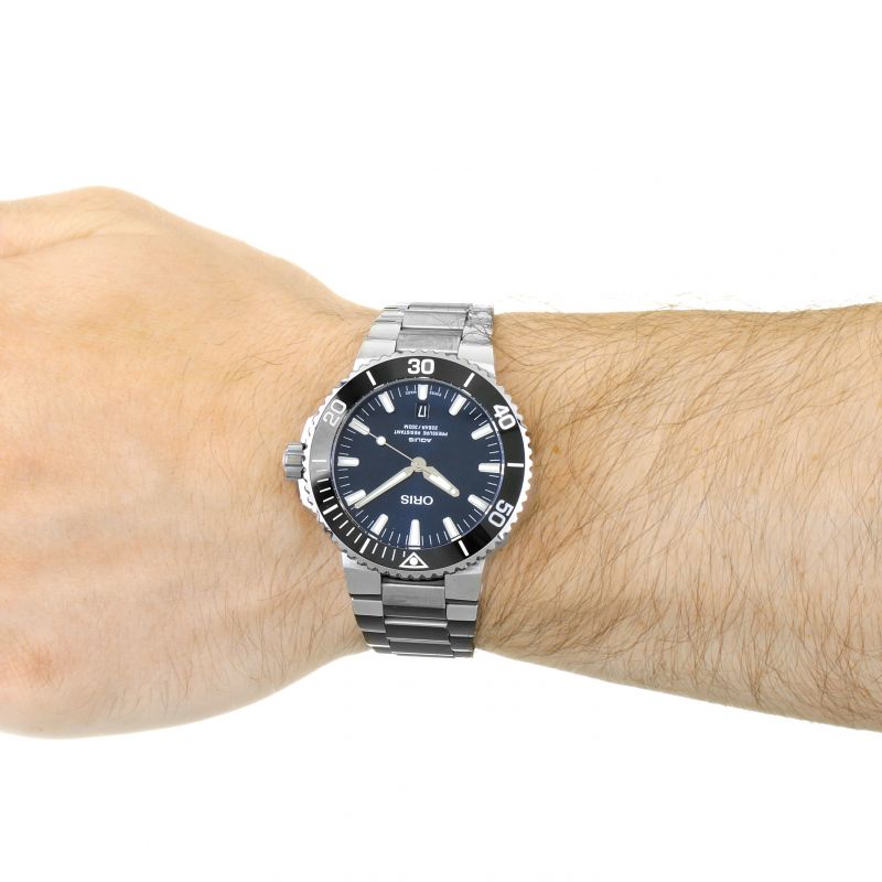 Oris Aquis Date Blue Dial Silver Steel Strap Watch for Men - 0173377304135-0782405PEB