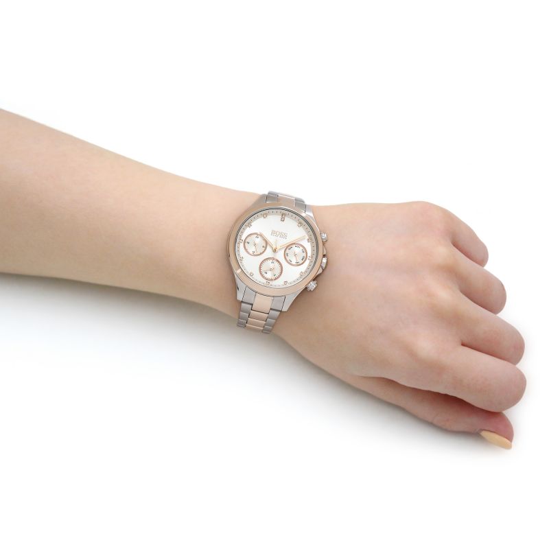Hugo Boss Hera White Dial Two Tone Steel Strap Watch for Women - 1502564