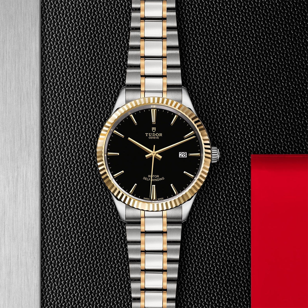 Tudor Style Automatic Black Dial Two Tone Steel Strap Watch for Men - M12713-0005