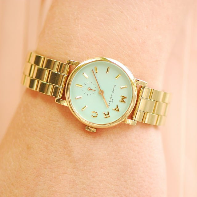 Marc Jacobs Baker Mint Green Dial Gold Steel Strap Watch for Women - MBM3284