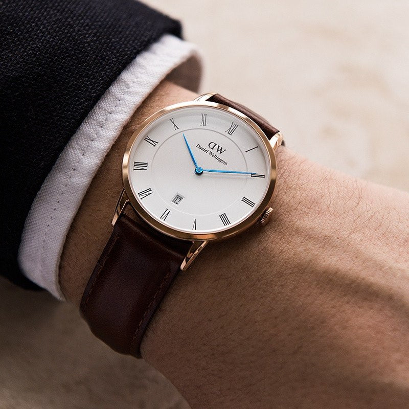 Daniel Wellington Dapper St Mawes White Dial Brown Leather Strap Watch For Women - DW00100091