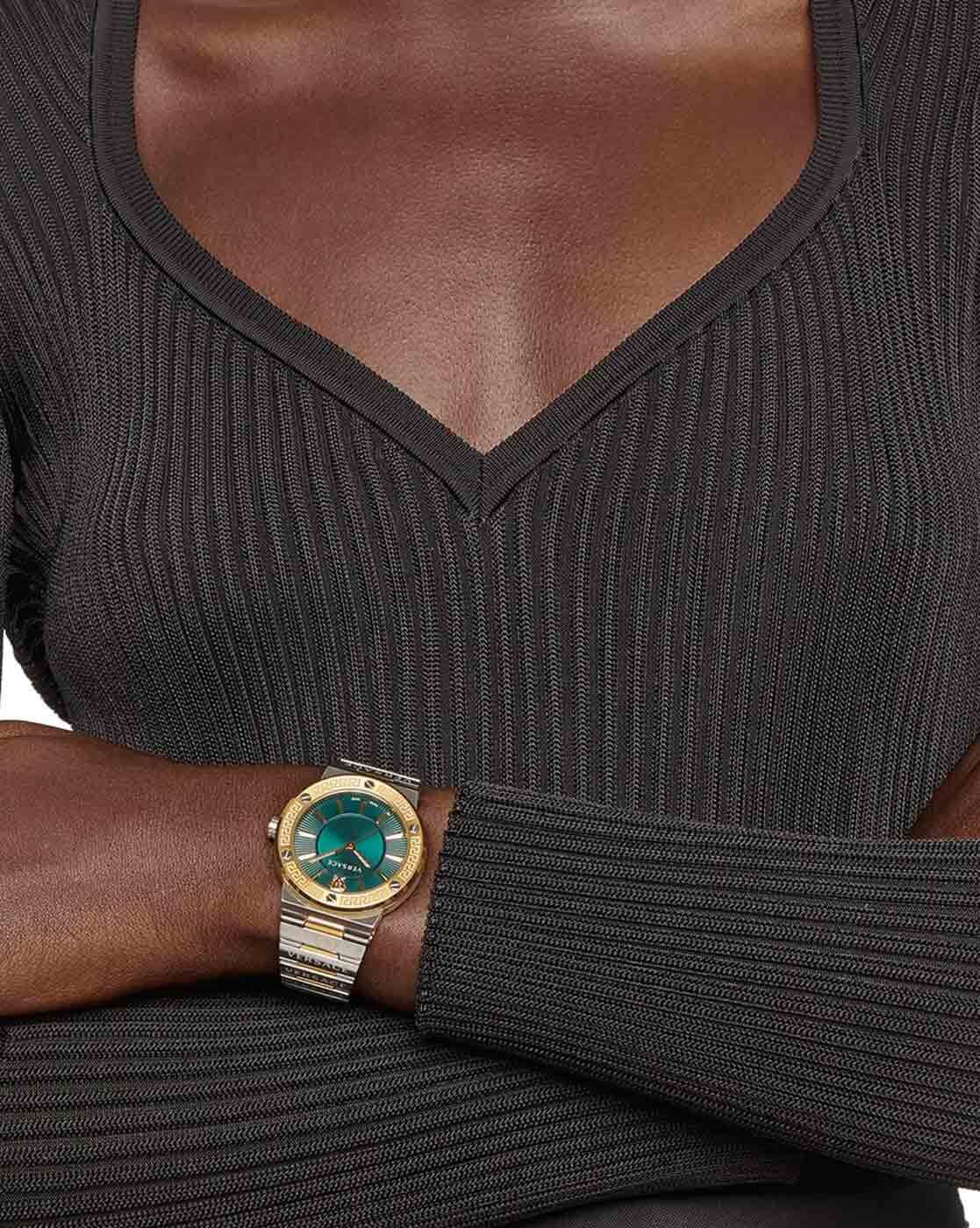 Versace Greca Green Dial Silver Steel Strap Watch for Women - VEVH00720
