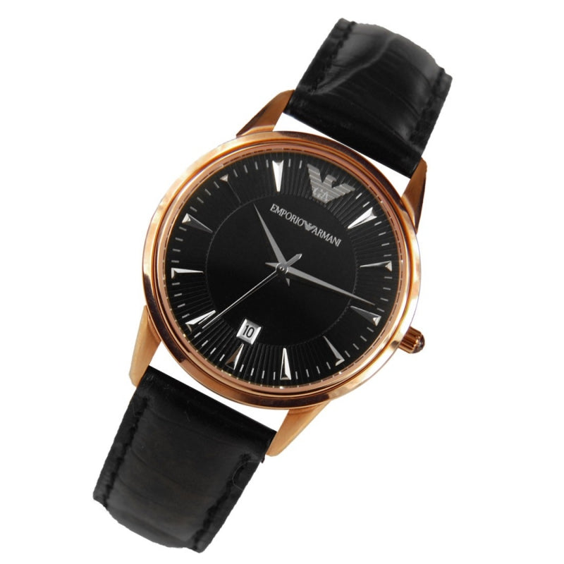 Emporio Armani Classic Black Dial Black Leather Strap Watch for Women - AR2445