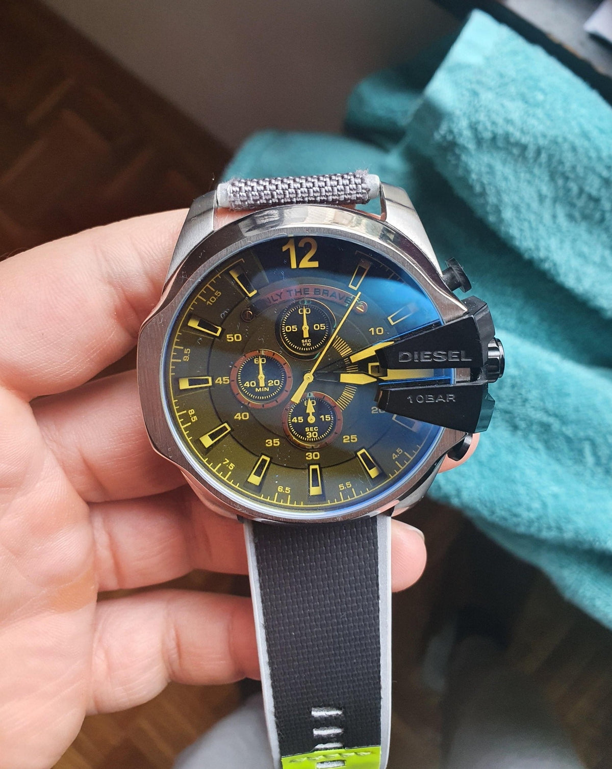 Diesel Mega Chief Chronograph Black Dial Grey Nylon Strap Watch For Men - DZ4523