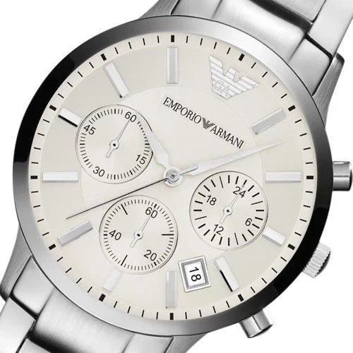 Emporio Armani Renato Chronograph White Dial Silver Steel Strap Watch for Women  - AR2459