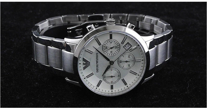 Emporio Armani Renato Chronograph White Dial Silver Steel Strap Watch for Women  - AR2459