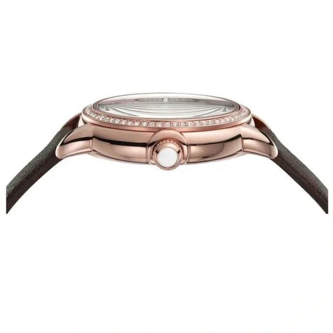 Emporio Armani Mia Moonphase Silver Dial Brown Leather Strap Watch For Women - AR11568