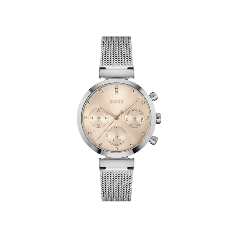 Hugo Boss Flawless Pink Dial Silver Mesh Bracelet Watch for Women - 1502625