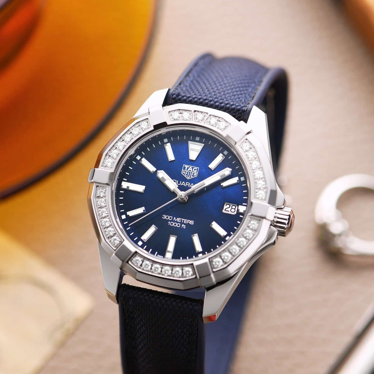 Tag Heuer Aquaracer Quartz Diamonds Blue Dial Blue Nylon Strap Watch for Women - WAY131N.FT6091