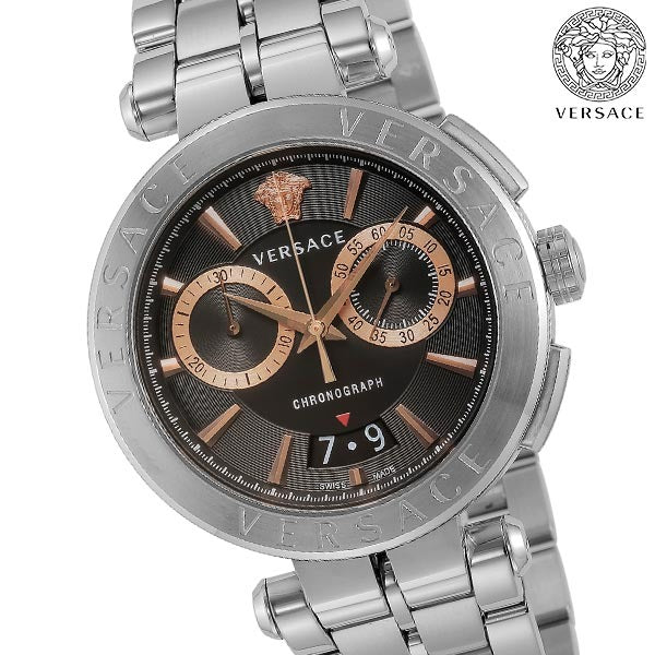 Versace Aion Chronograph Black Dial Silver Steel Strap Watch For Men - VE1D01019