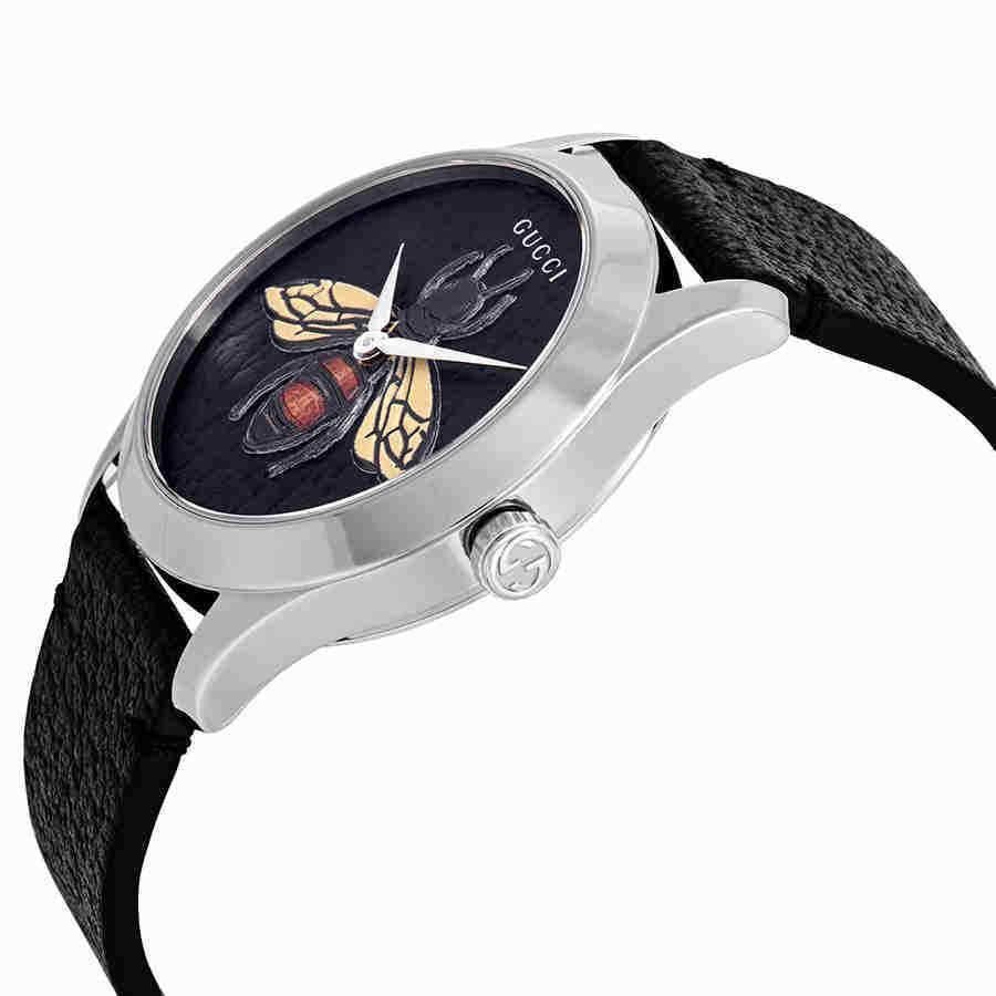 Gucci G Timeless Bee Black Dial Black Leather Strap Watch For Women - YA1264067