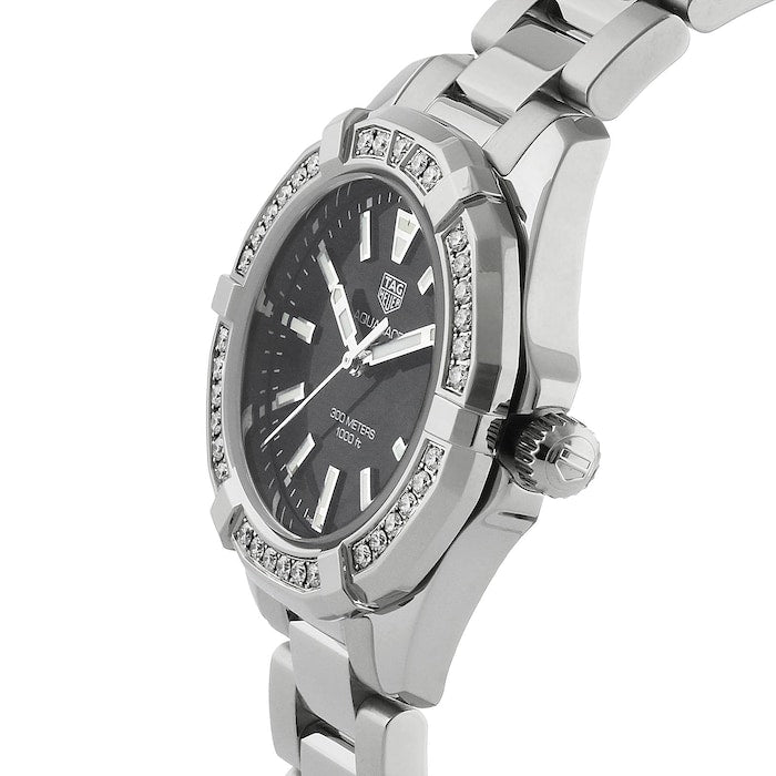 Tag Heuer Aquaracer Quartz Diamonds Black Dial Silver Steel Strap Watch for Women - WAY131P.BA0748