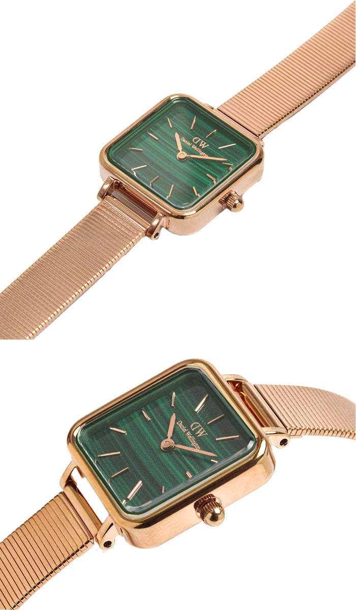 Daniel Wellington Quadro Studio Green Dial Rose Gold Mesh Strap Watch For Women - DW00100520