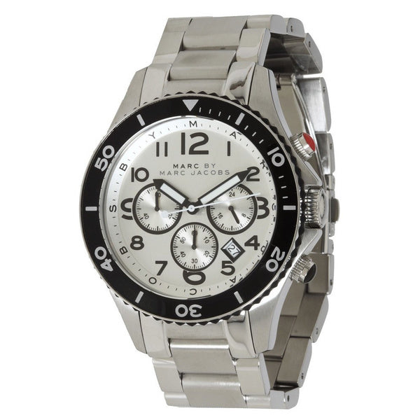 Marc Jacobs Rock Chronograph White Dial Silver Steel Strap Watch for Men - MBM5027