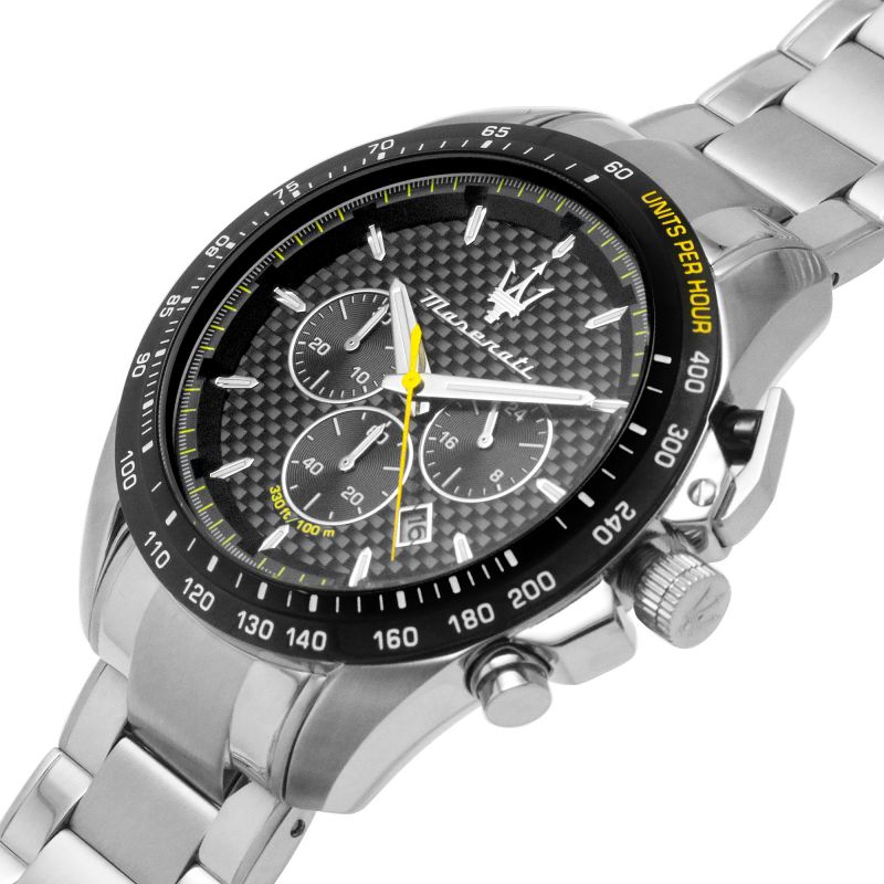 Maserati Traguardo Black Dial Silver Chronograph with Tachymeter Watch For Men - R8873612042