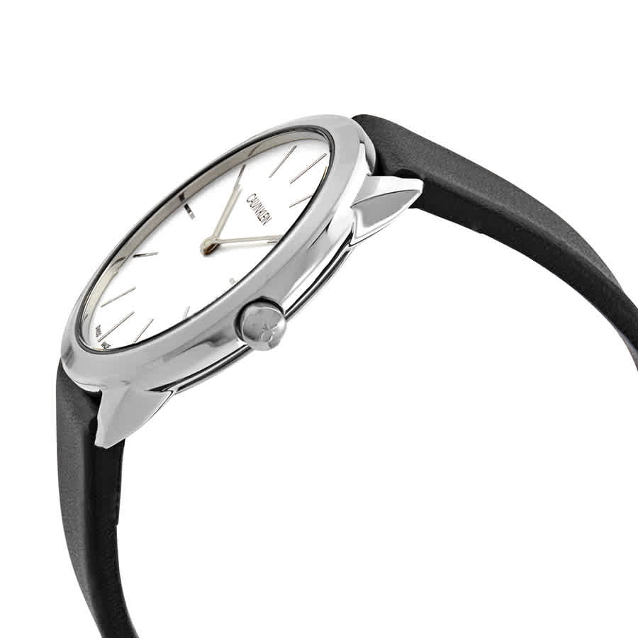 Calvin Klein Minimal Silver Dial Black Leather Strap Watch for Women - K3M221C6