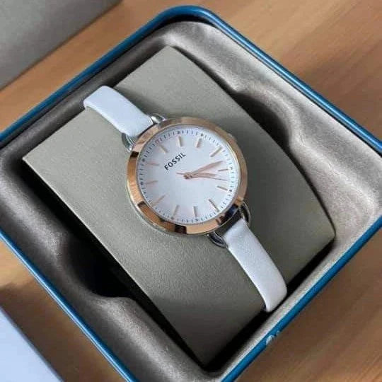 Fossil Classic Minute White Dial White Leather Strap Watch for Women - BQ3328