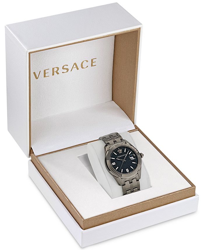 Versace Greca Time Quartz Black Dial Grey Steel Strap Watch for Men  - VE3K00622