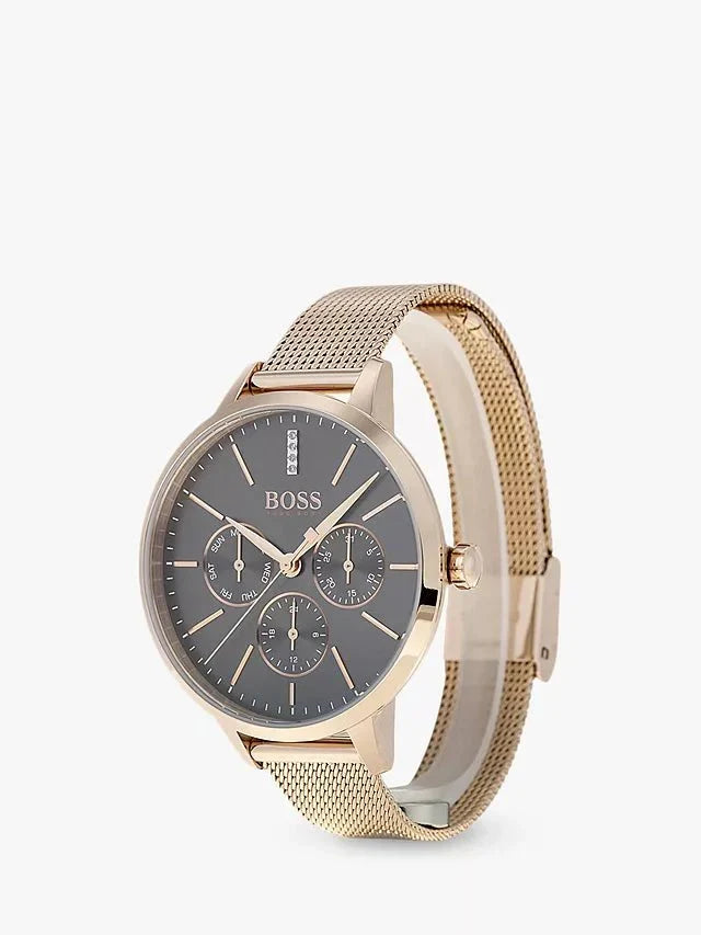 Hugo Boss Symphony Grey Dial Gold Mesh Bracelet Watch for Women - 1502424