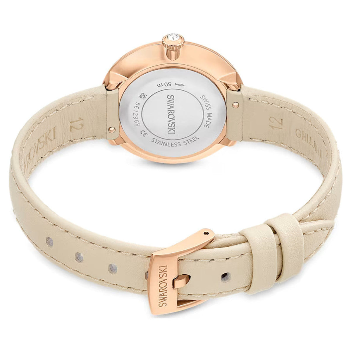 Swarovski Certa Crystals Silver Dial Beige Leather Strap Watch for Women - 5672968