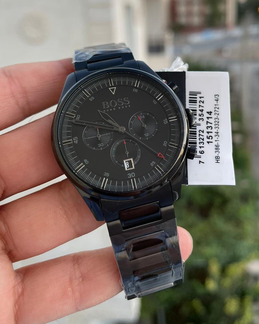 Hugo Boss Pioneer Black Dial Black Steel Strap Watch for Men - 1513714