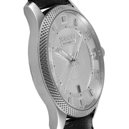Gucci G Timeless Eryx Silver Dial Black Leather Strap Watch For Men - YA126338