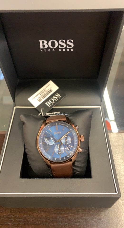 Hugo Boss Grand Prix Blue Dial Brown Leather Strap Watch for Men - 1513604