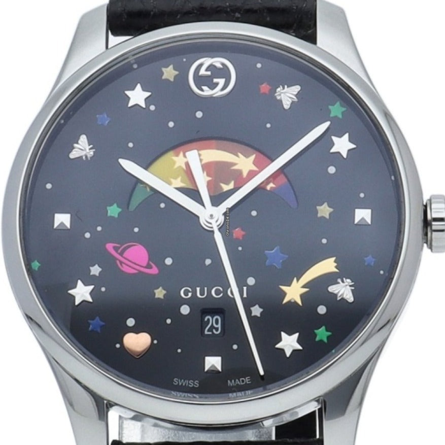 Gucci G-Timeless Moonphase Black Dial Black Leather Strap Watch For Men - YA1264045