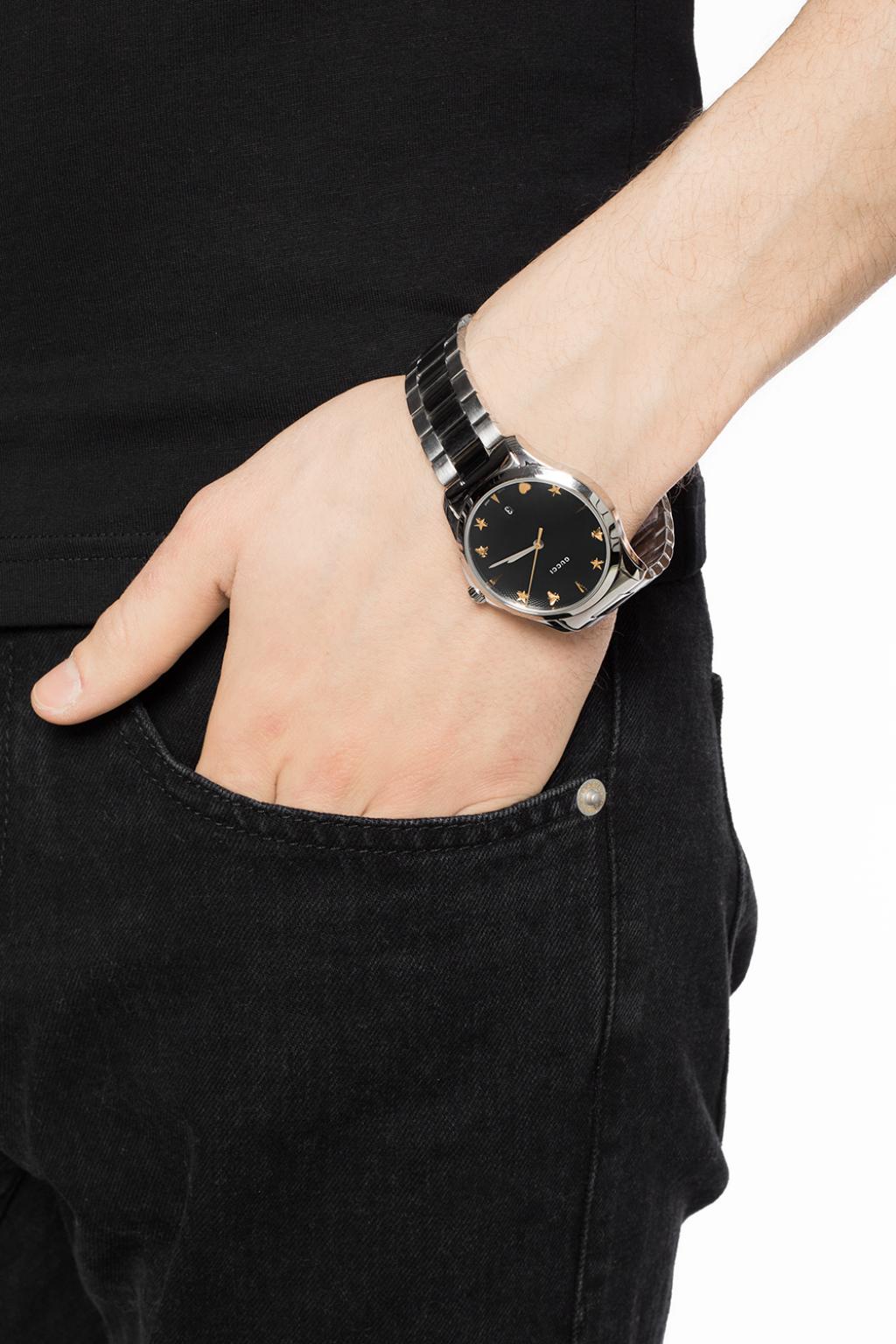 Gucci G Timeless Black Dial Silver Steel Strap Watch For Women - YA1264029