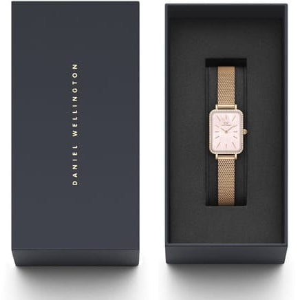 Daniel Wellington Quadro Studio White Dial Rose Gold Mesh Strap Watch For Women - DW00100517