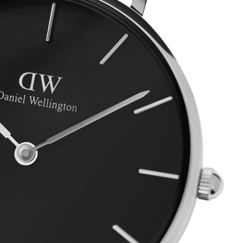 Daniel Wellington Petite Sterling Black Dial Silver Mesh Bracelet Watch For Women - DW00100218