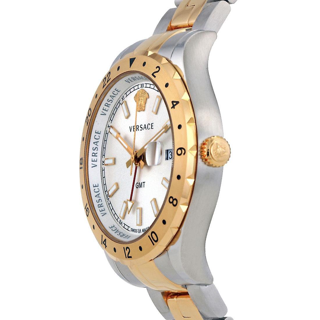 Versace Hellenyium GMT Silver Dial Two Tone Steel Strap Watch for Men - V11030015