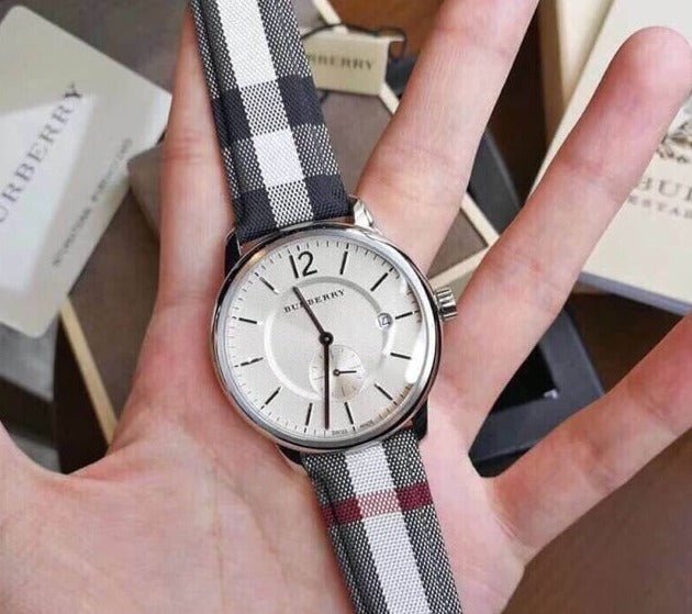 Burberry The Classic Horseferry Silver Dial Black Leather Strap Watch for Men - BU10002