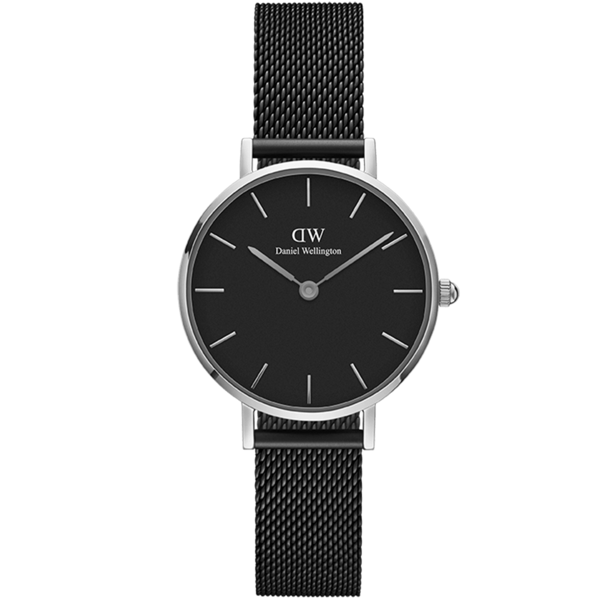 Daniel Wellington Petite Ashfield Black Dial Black Mesh Strap Watch For Women - DW00100202