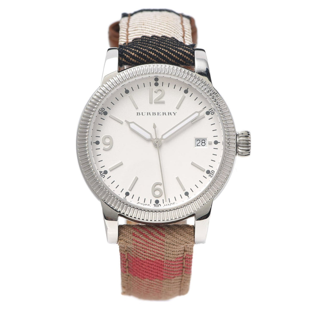 Burberry Utilitarian White Dial Multicolor Leather Strap Watch for Women - BU7824