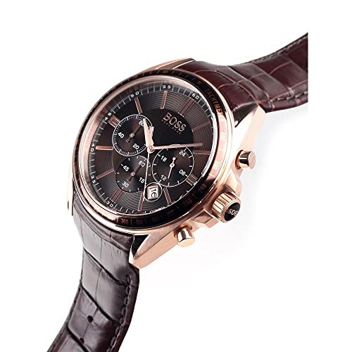 Hugo Boss Driver Sport Chronograph Brown Dial Brown Leather Strap Watch for Men - 1513093
